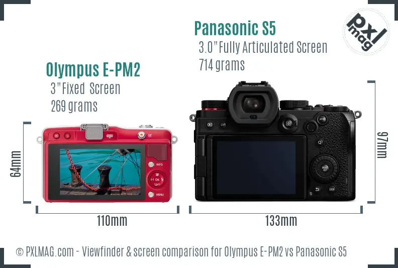 Olympus E-PM2 vs Panasonic S5 Screen and Viewfinder comparison