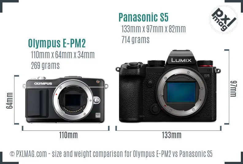 Olympus E-PM2 vs Panasonic S5 size comparison