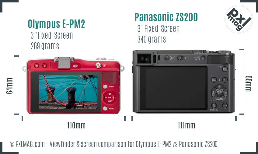 Olympus E-PM2 vs Panasonic ZS200 Screen and Viewfinder comparison