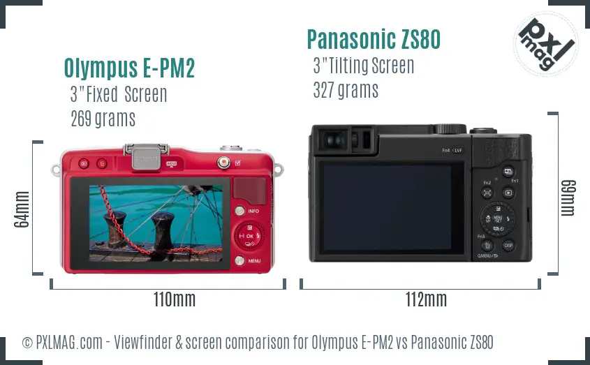 Olympus E-PM2 vs Panasonic ZS80 Screen and Viewfinder comparison