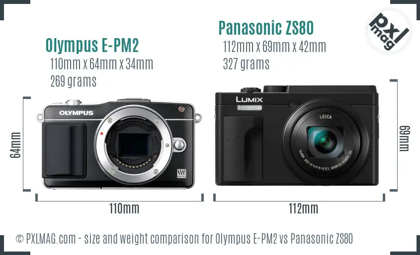 Olympus E-PM2 vs Panasonic ZS80 size comparison