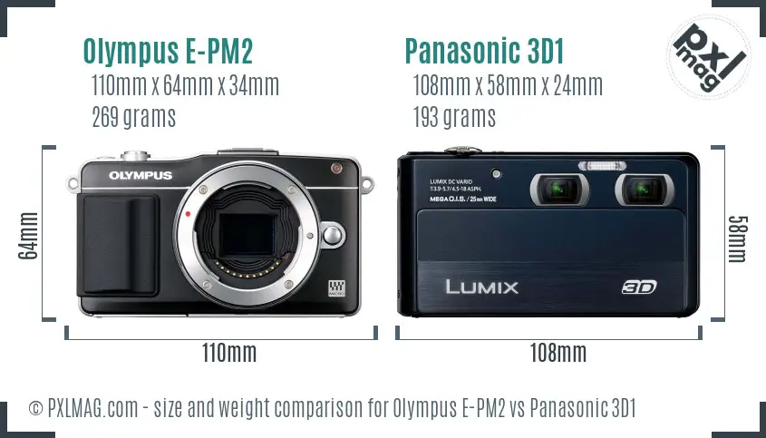 Olympus E-PM2 vs Panasonic 3D1 size comparison