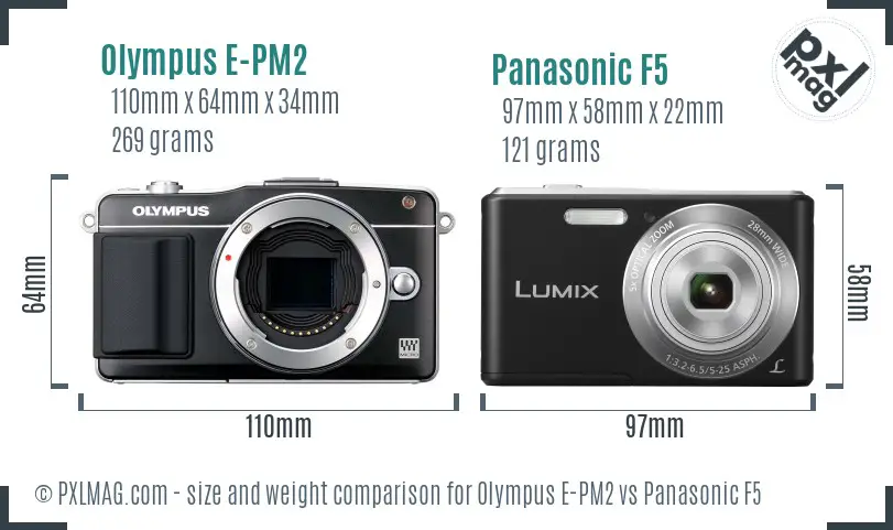 Olympus E-PM2 vs Panasonic F5 size comparison