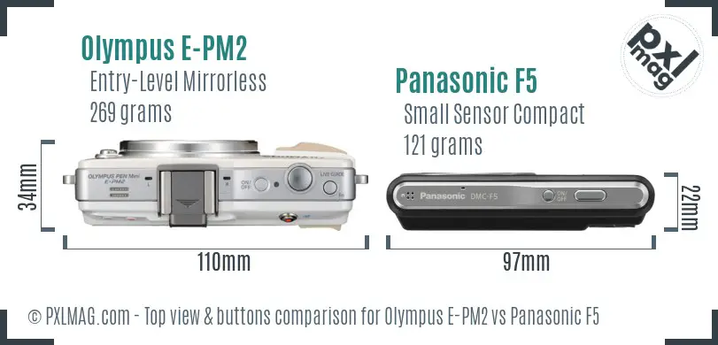 Olympus E-PM2 vs Panasonic F5 top view buttons comparison