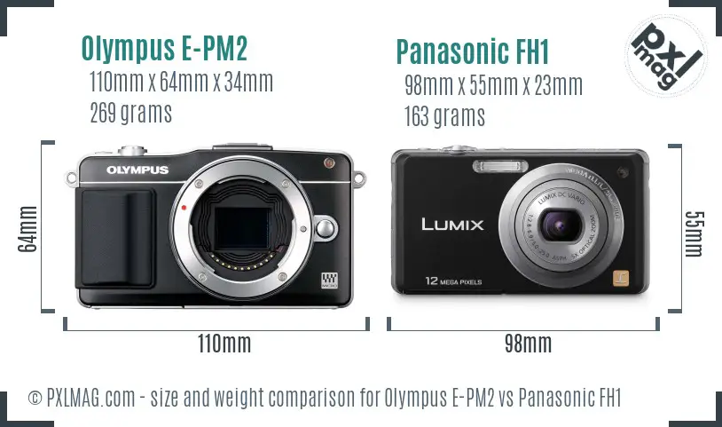 Olympus E-PM2 vs Panasonic FH1 size comparison