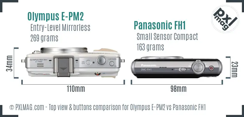 Olympus E-PM2 vs Panasonic FH1 top view buttons comparison