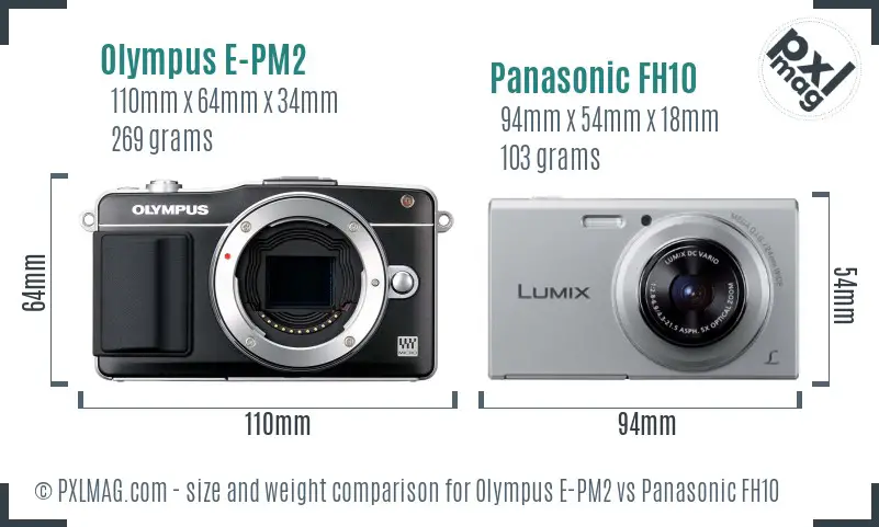 Olympus E-PM2 vs Panasonic FH10 size comparison