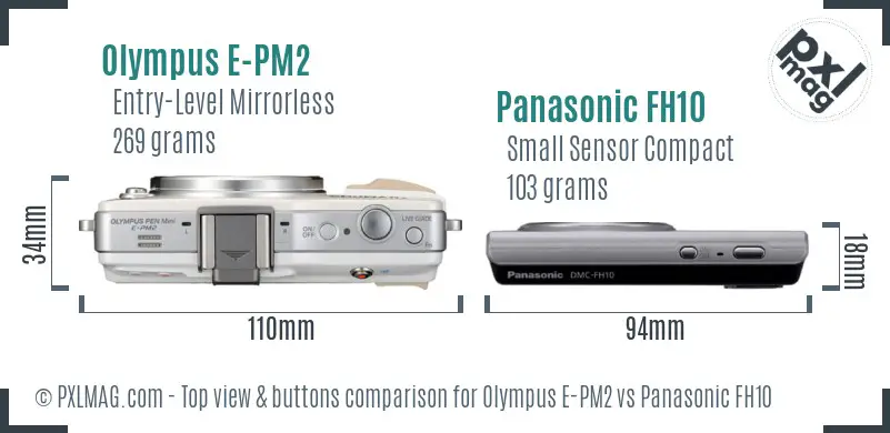 Olympus E-PM2 vs Panasonic FH10 top view buttons comparison