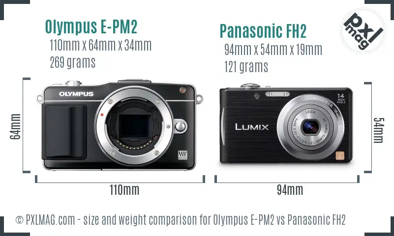 Olympus E-PM2 vs Panasonic FH2 size comparison