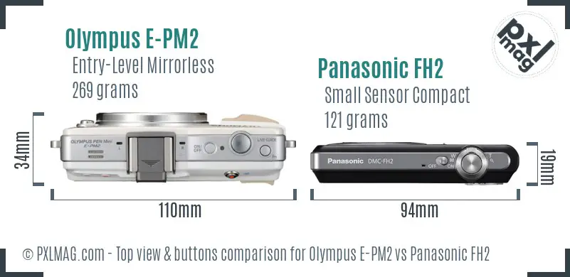 Olympus E-PM2 vs Panasonic FH2 top view buttons comparison