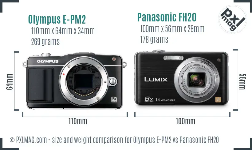Olympus E-PM2 vs Panasonic FH20 size comparison