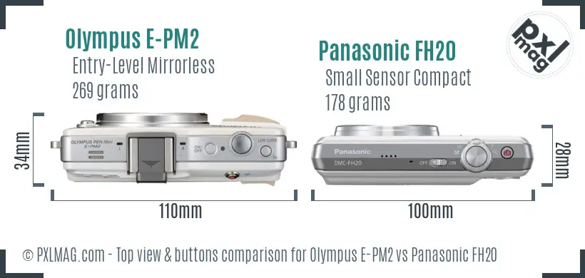 Olympus E-PM2 vs Panasonic FH20 top view buttons comparison