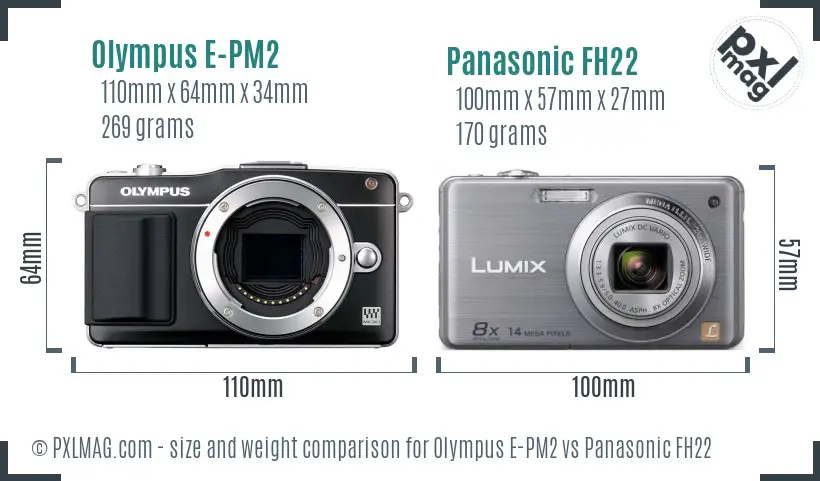 Olympus E-PM2 vs Panasonic FH22 size comparison