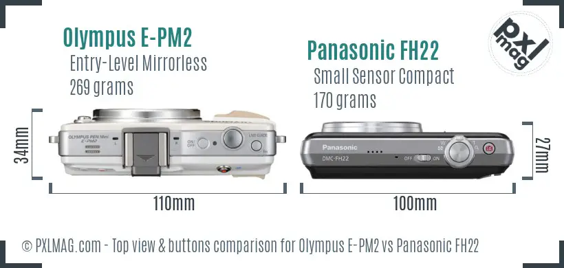 Olympus E-PM2 vs Panasonic FH22 top view buttons comparison