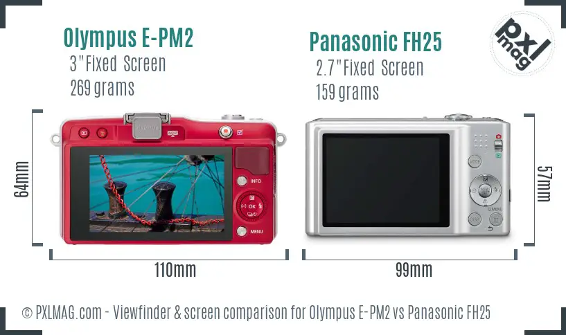 Olympus E-PM2 vs Panasonic FH25 Screen and Viewfinder comparison
