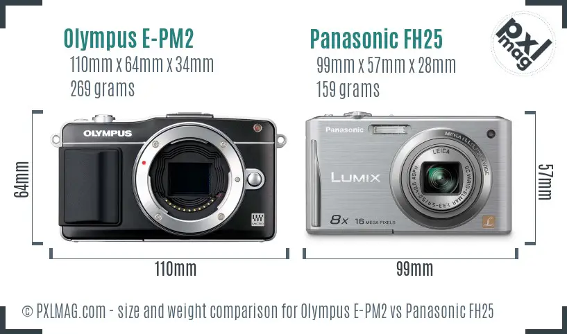 Olympus E-PM2 vs Panasonic FH25 size comparison