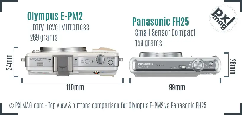 Olympus E-PM2 vs Panasonic FH25 top view buttons comparison