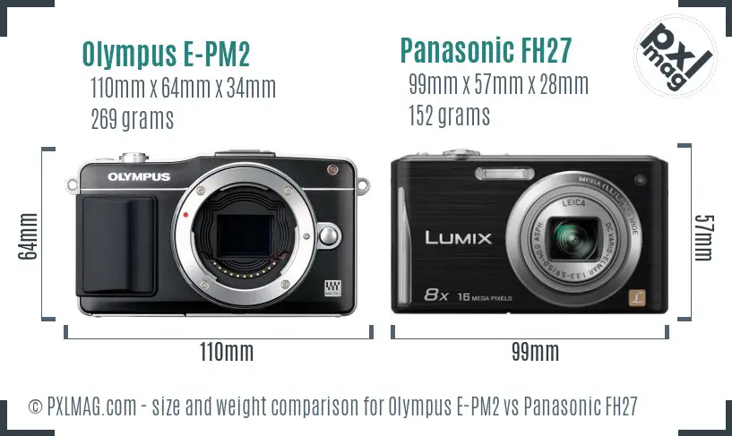 Olympus E-PM2 vs Panasonic FH27 size comparison