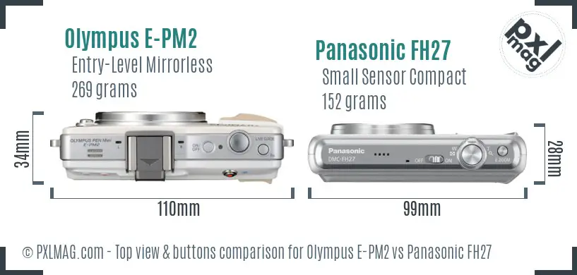 Olympus E-PM2 vs Panasonic FH27 top view buttons comparison