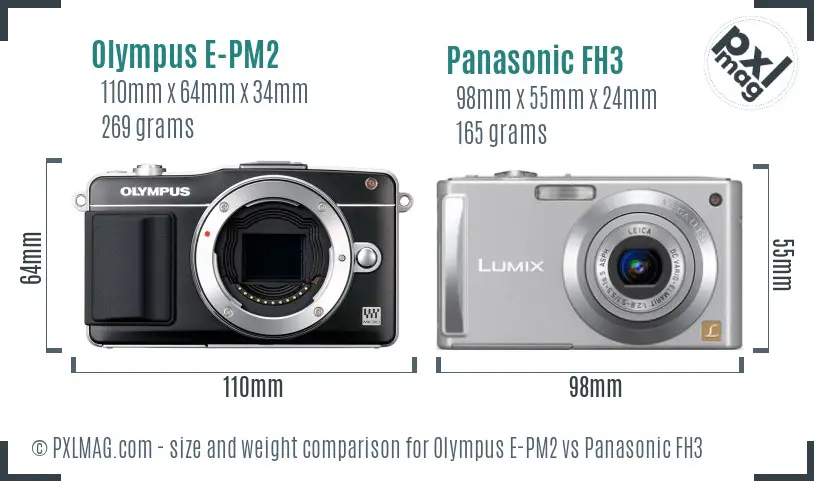 Olympus E-PM2 vs Panasonic FH3 size comparison