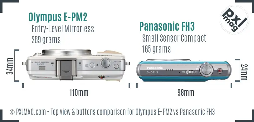 Olympus E-PM2 vs Panasonic FH3 top view buttons comparison