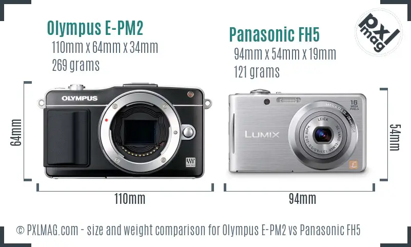 Olympus E-PM2 vs Panasonic FH5 size comparison