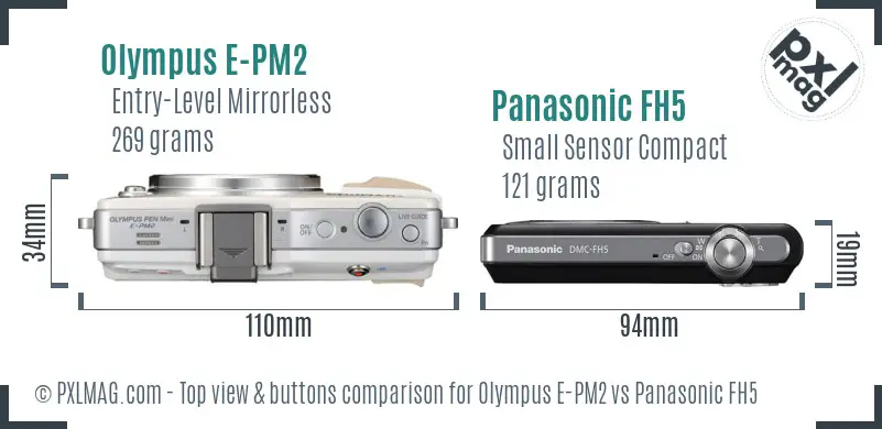 Olympus E-PM2 vs Panasonic FH5 top view buttons comparison