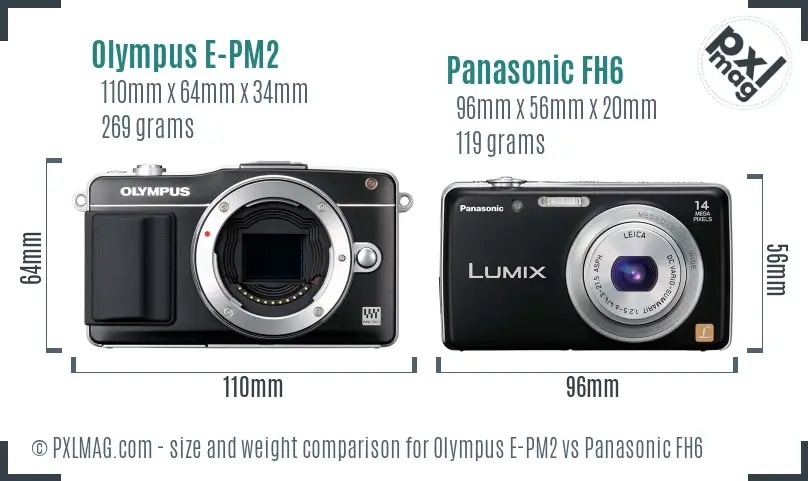 Olympus E-PM2 vs Panasonic FH6 size comparison