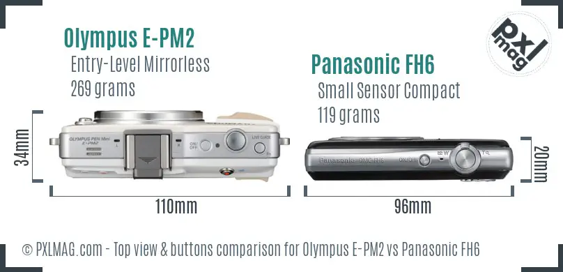 Olympus E-PM2 vs Panasonic FH6 top view buttons comparison