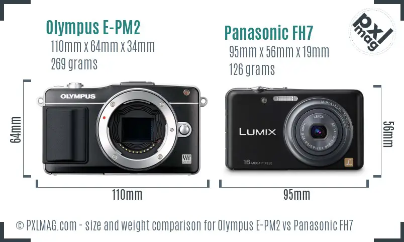 Olympus E-PM2 vs Panasonic FH7 size comparison