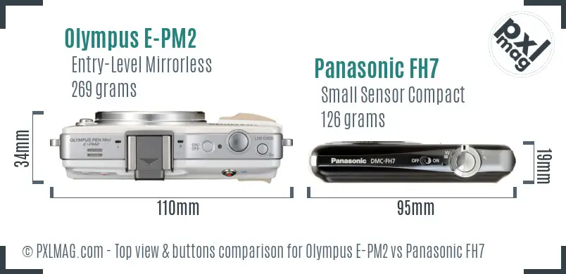 Olympus E-PM2 vs Panasonic FH7 top view buttons comparison
