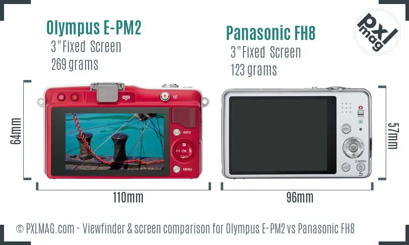 Olympus E-PM2 vs Panasonic FH8 Screen and Viewfinder comparison