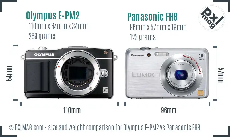 Olympus E-PM2 vs Panasonic FH8 size comparison