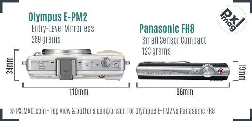 Olympus E-PM2 vs Panasonic FH8 top view buttons comparison