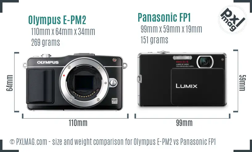 Olympus E-PM2 vs Panasonic FP1 size comparison