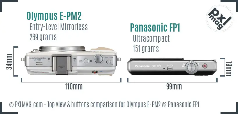 Olympus E-PM2 vs Panasonic FP1 top view buttons comparison