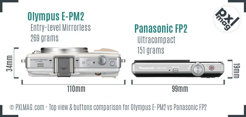 Olympus E-PM2 vs Panasonic FP2 top view buttons comparison