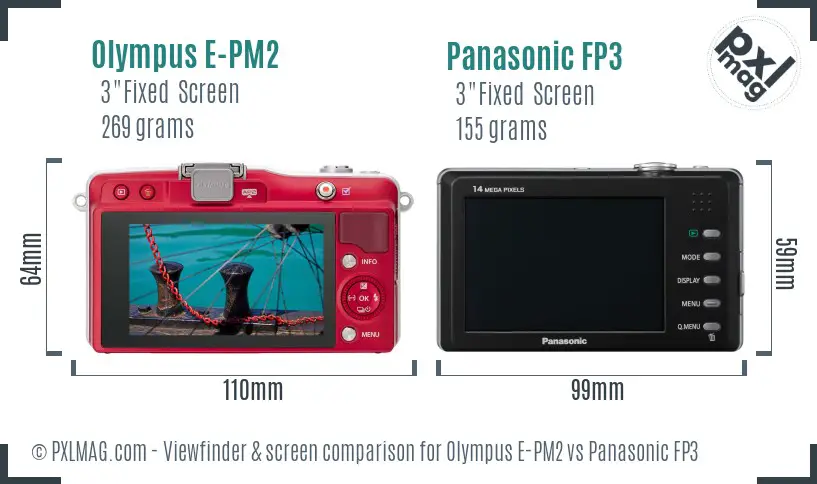 Olympus E-PM2 vs Panasonic FP3 Screen and Viewfinder comparison