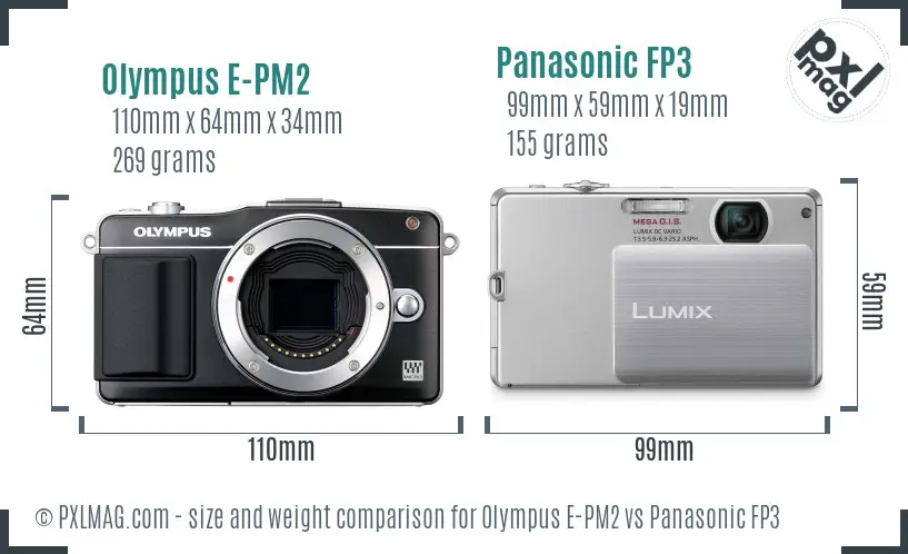 Olympus E-PM2 vs Panasonic FP3 size comparison