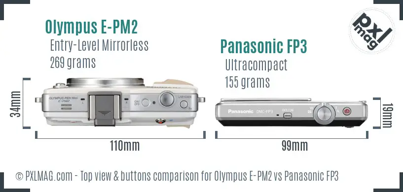 Olympus E-PM2 vs Panasonic FP3 top view buttons comparison