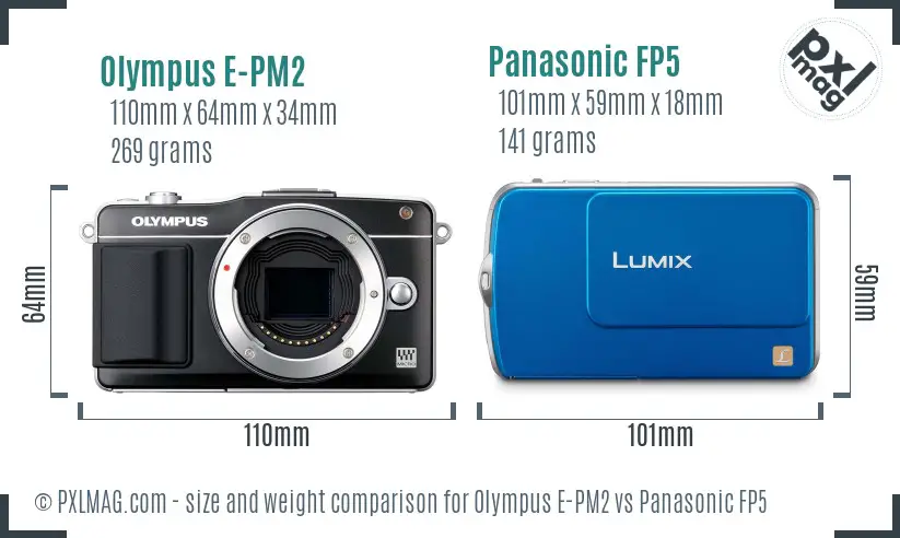 Olympus E-PM2 vs Panasonic FP5 size comparison