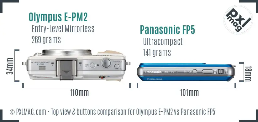 Olympus E-PM2 vs Panasonic FP5 top view buttons comparison