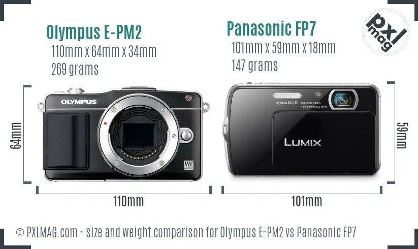 Olympus E-PM2 vs Panasonic FP7 size comparison