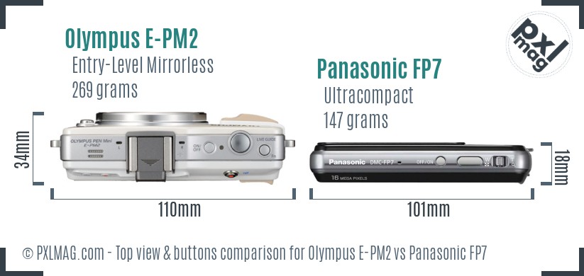 Olympus E-PM2 vs Panasonic FP7 top view buttons comparison