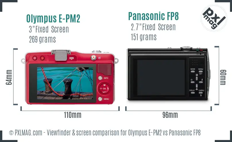 Olympus E-PM2 vs Panasonic FP8 Screen and Viewfinder comparison