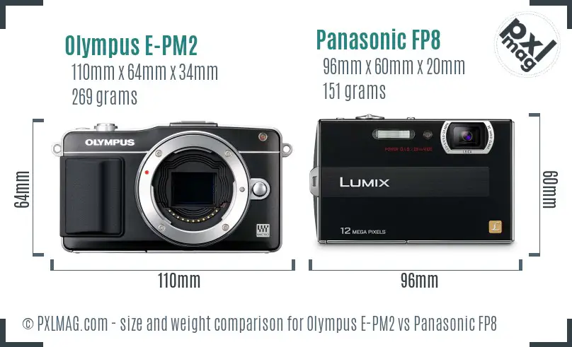 Olympus E-PM2 vs Panasonic FP8 size comparison