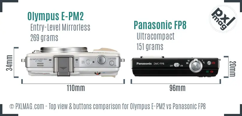 Olympus E-PM2 vs Panasonic FP8 top view buttons comparison