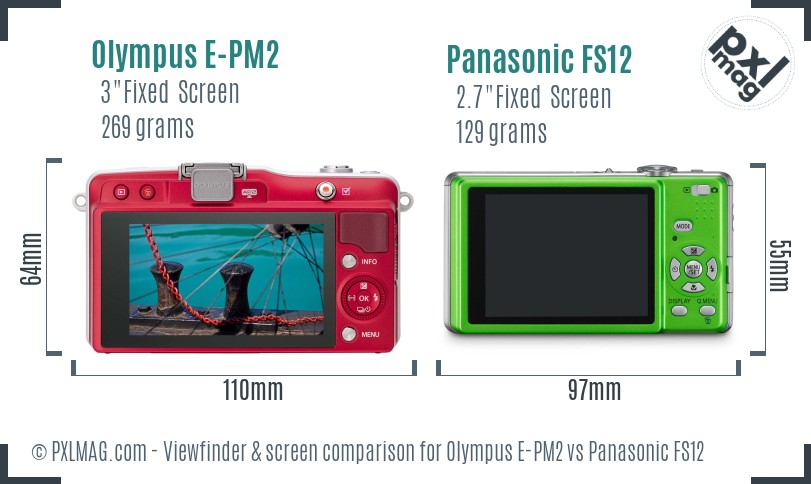 Olympus E-PM2 vs Panasonic FS12 Screen and Viewfinder comparison