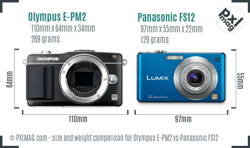 Olympus E-PM2 vs Panasonic FS12 size comparison