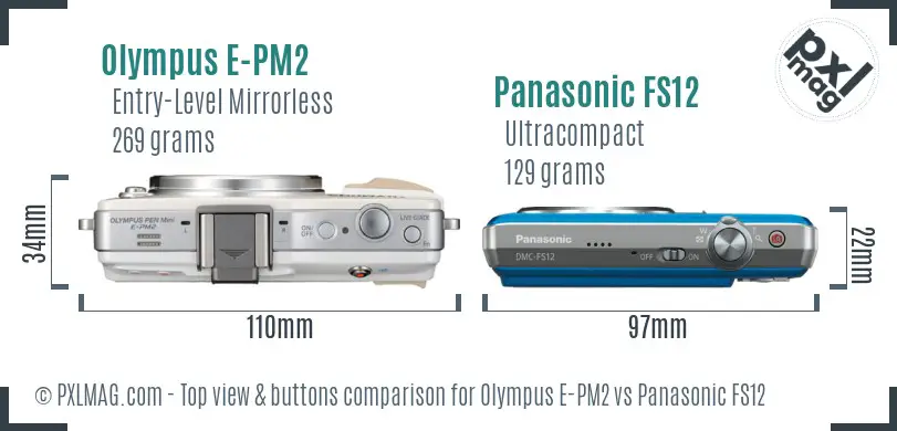 Olympus E-PM2 vs Panasonic FS12 top view buttons comparison